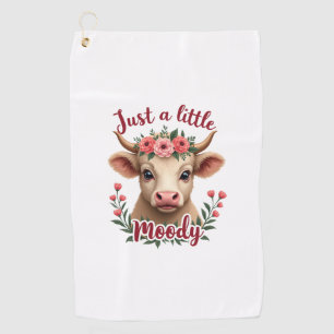 Just a Little Moody Vintage Highland Cow Floral Fu Golf Towel