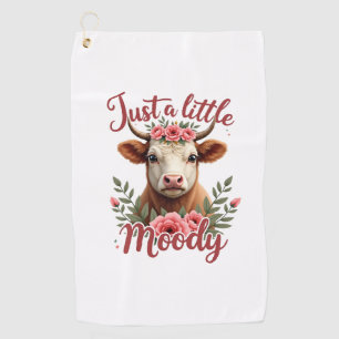 Just a Little Moody Vintage Highland Cow Floral Fu Golf Towel