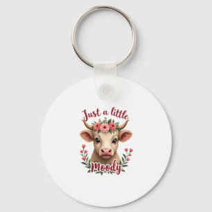 Just a Little Moody Vintage Highland Cow Floral Fu Key Ring