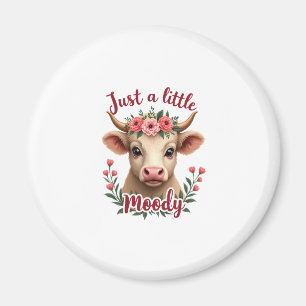 Just a Little Moody Vintage Highland Cow Floral Fu Magnet