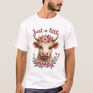 Just a Little Moody Vintage Highland Cow Floral Fu T-Shirt