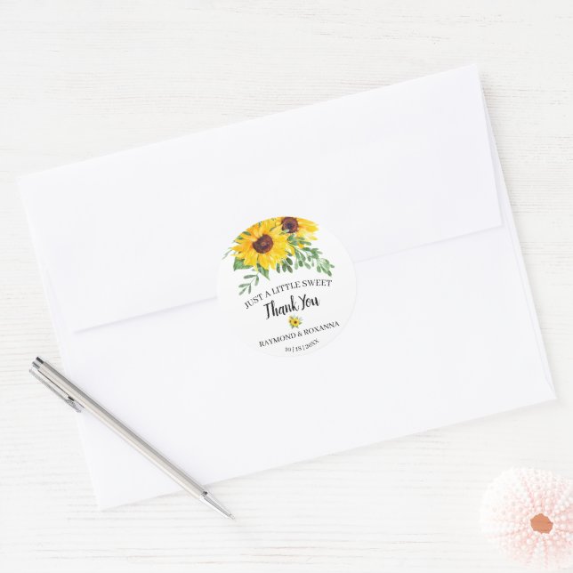 Just a little Sweet Treat Sunflowers Wedding Favou Classic Round Sticker (Envelope)