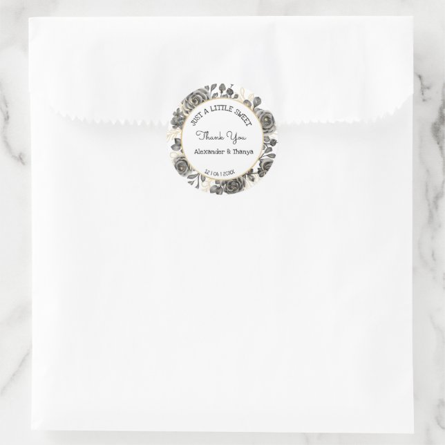 Just a little SweetTreat Black Roses Wedding Favou Classic Round Sticker (Bag)