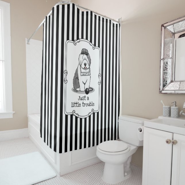 Just a Little Trouble Old English Sheepdog Grey 1 Shower Curtain (In Situ)