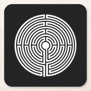 Just a Maze on Black Square Paper Coaster