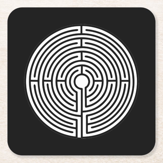 Just a Maze on Black Square Paper Coaster (Front)