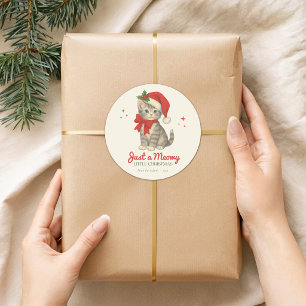 Just a Meowy Little Christmas Cute Vintage Cat Classic Round Sticker