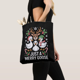Just A Merry Goose Christmas Reindeer Candy Cane Tote Bag