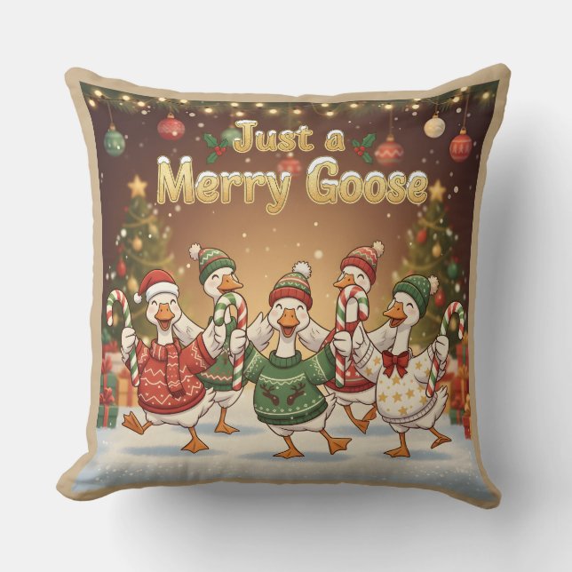 Just a Merry Goose | Funny Christmas Goose Design Cushion (Front)