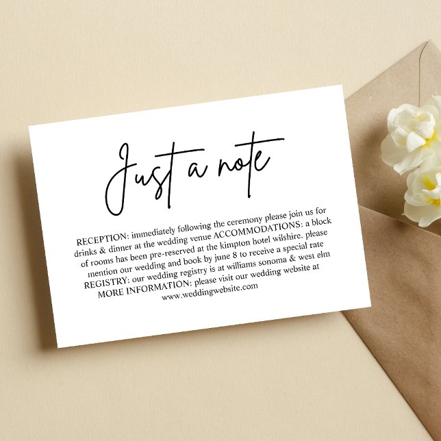 Just a Note Minimal Wedding Details Enclosure Card (Creator Uploaded)