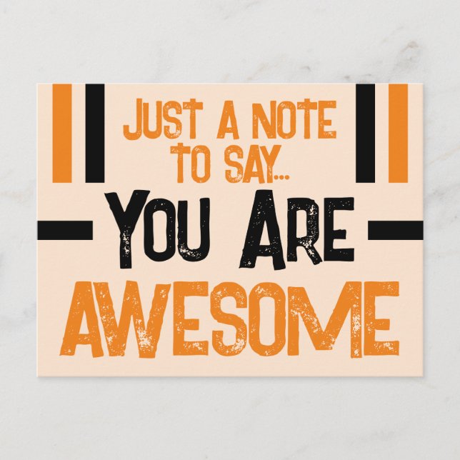 Just a note you are awesome orange black postcard (Front)