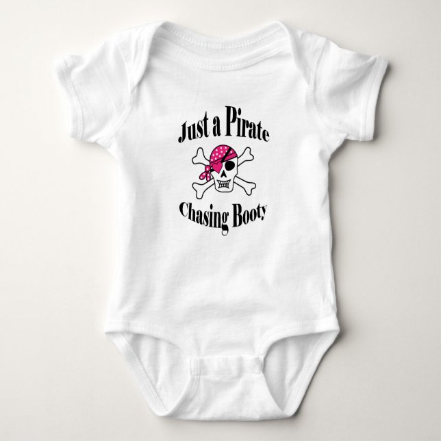Just a Pirate Chasing Booty - Colourful Pink Skull Baby Bodysuit (Front)