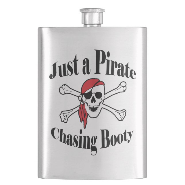 Just a Pirate Chasing Booty - Colourful Skull Hip Flask (Front)