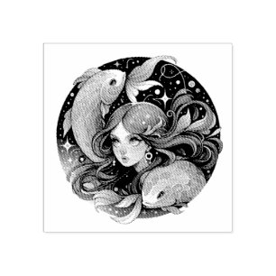 Just a Pisces Girl   Horoscope Art  Rubber Stamp