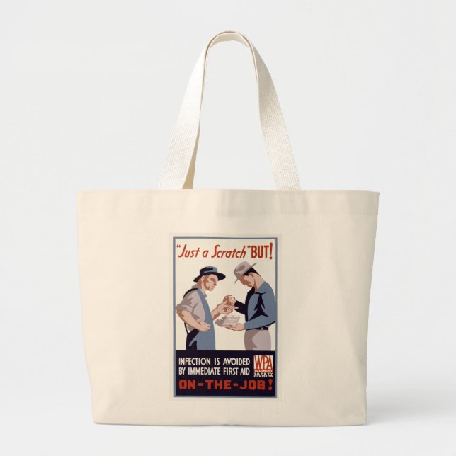 "Just a Scratch" First Aid Poster Large Tote Bag (Front)
