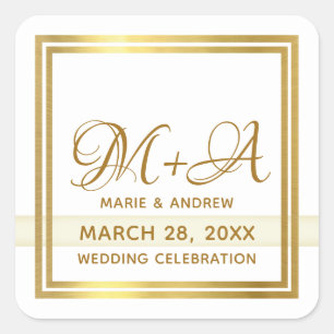 just a simple chic wedding monogrammed square sticker