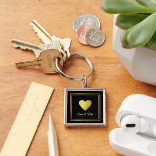 Just a Simple Faux Gold Love Heart on blk Key Ring
