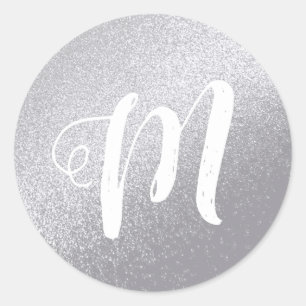 just a simple grey /faux silver circle monogrammed classic round sticker