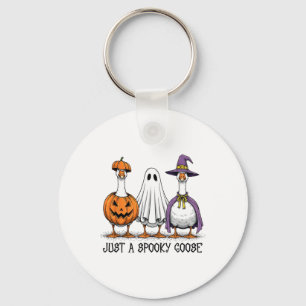 Just A Spooky Goose Halloween Ghost Witch Pumpkin Key Ring