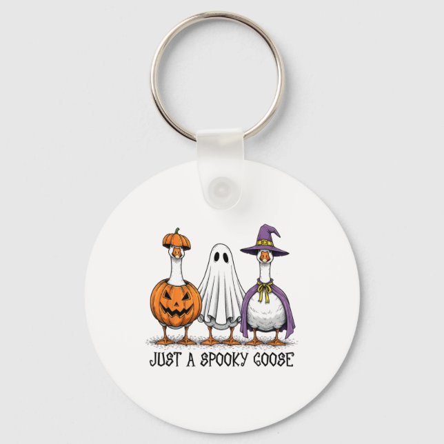 Just A Spooky Goose Halloween Ghost Witch Pumpkin  Key Ring (Front)