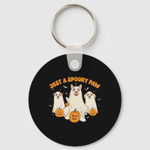 Just A Spooky Paw Cute Ghost Dogs Funny Halloween Key Ring