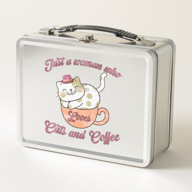 Just a Woman Who Loves Cats and Coffee Metal Lunch Box (Front)