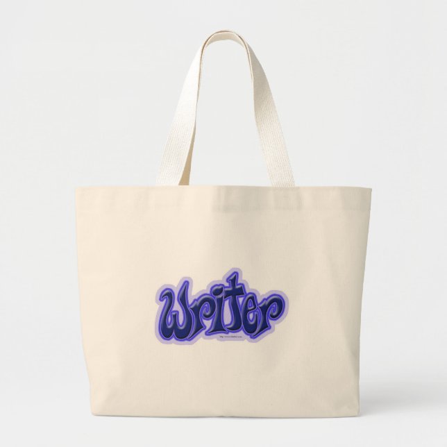 Just A Writer Blue Lettered Design Large Tote Bag (Front)