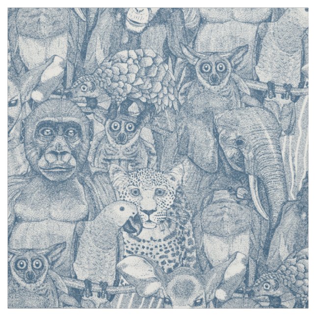 just african jungle animals cobalt blue half pearl fabric (Swatch)