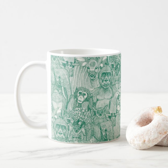 just african jungle animals emerald green hp coffee mug (With Donut)