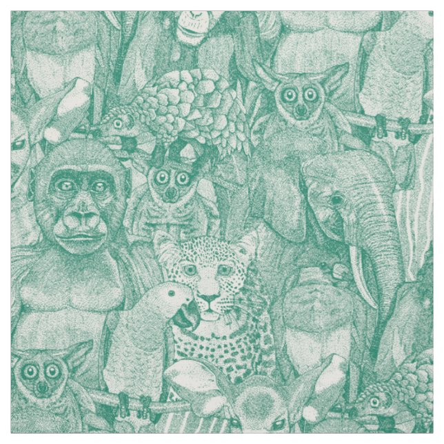 just african jungle animals emerald green hp fabric (Swatch)
