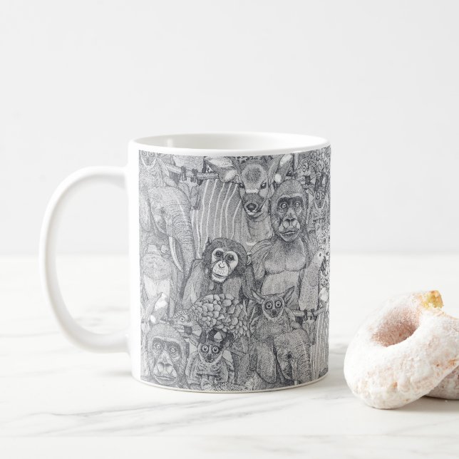just african jungle animals iron grey white coffee mug (With Donut)
