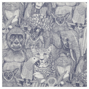 just african jungle animals navy blue half pearl fabric