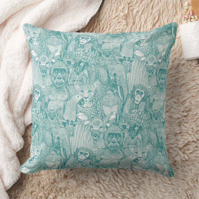just african jungle animals teal white cushion (Blanket)