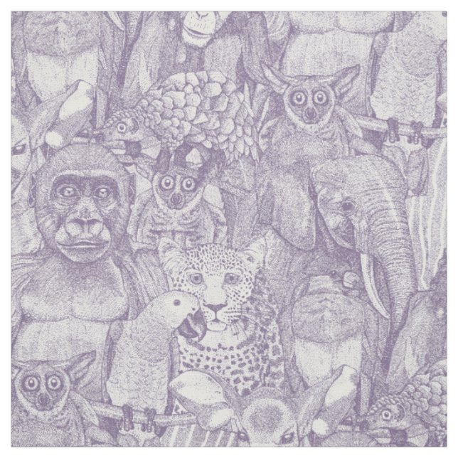 just african jungle animals violet white fabric (Swatch)