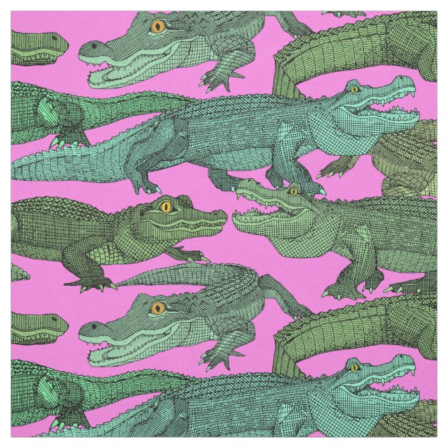 just alligators green pink fabric (Swatch)