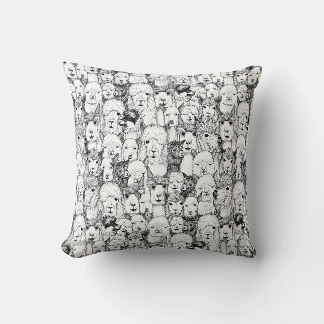 just alpacas black white cushion (Front)