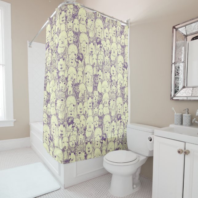 just alpacas purple cream shower curtain (In Situ)