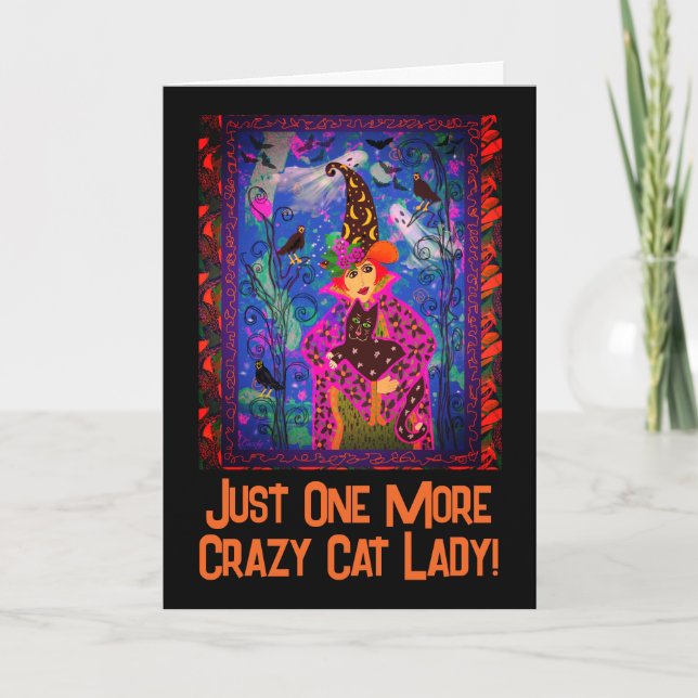Just Another Crazy Cat Lady Witch Halloween  Holiday Card (Front)