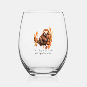 Just Autumn Matically Inclined to Sloth Stemless Wine Glass