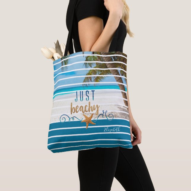 JUST BEACHY Tropical Beach Travel Tote Bag (Close Up)