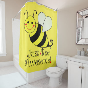 Just Bee Awesome Yellow Bumble Bee Shower Curtain
