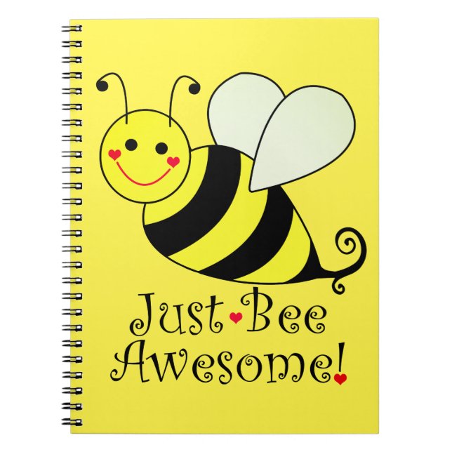 Just Bee Awesome Yellow Bumble Bee Spiral Notebook (Front)