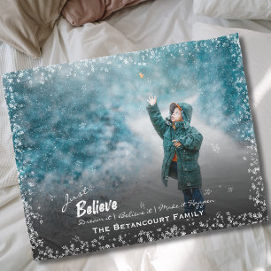 Just Believe Dream It Make it Happen Snow Frame Fleece Blanket