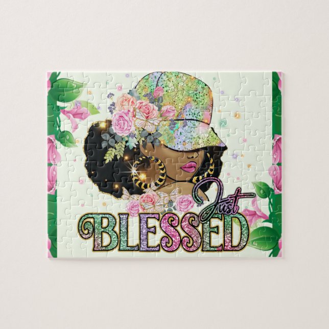 Just Blessed Black Melanin Woman Sista Love God Jigsaw Puzzle (Horizontal)
