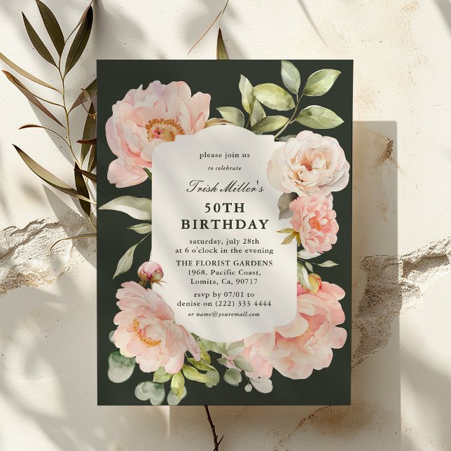 Just Blush Floral 50th Birthday  Invitation (Creator Uploaded)
