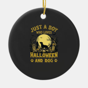 Just Boy Who Loves Halloween Dog Full Moon Ceramic Tree Decoration