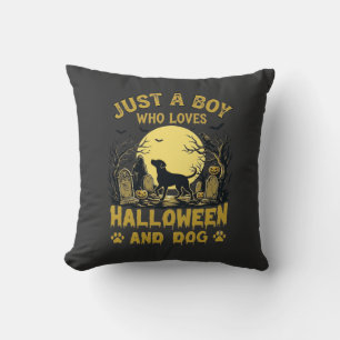 Just Boy Who Loves Halloween Dog Full Moon Cushion