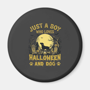 Just Boy Who Loves Halloween Dog Full Moon Magnet