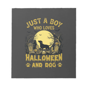 Just Boy Who Loves Halloween Dog Full Moon Notepad