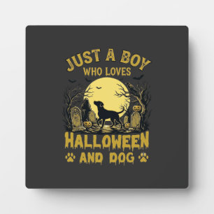 Just Boy Who Loves Halloween Dog Full Moon Plaque